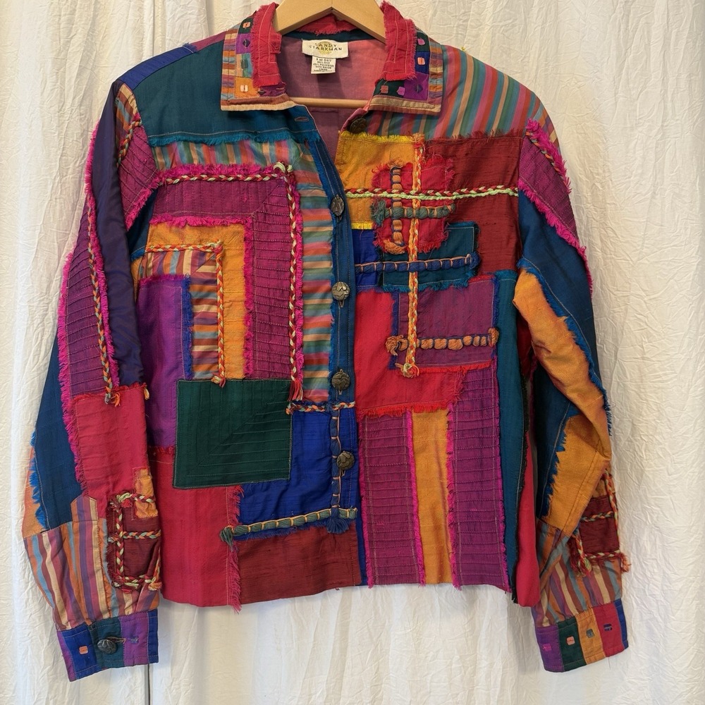 Sandy Starkman Women's Patchwork Jacket Size Large Art‎ to Wear Lagenlook Artsy